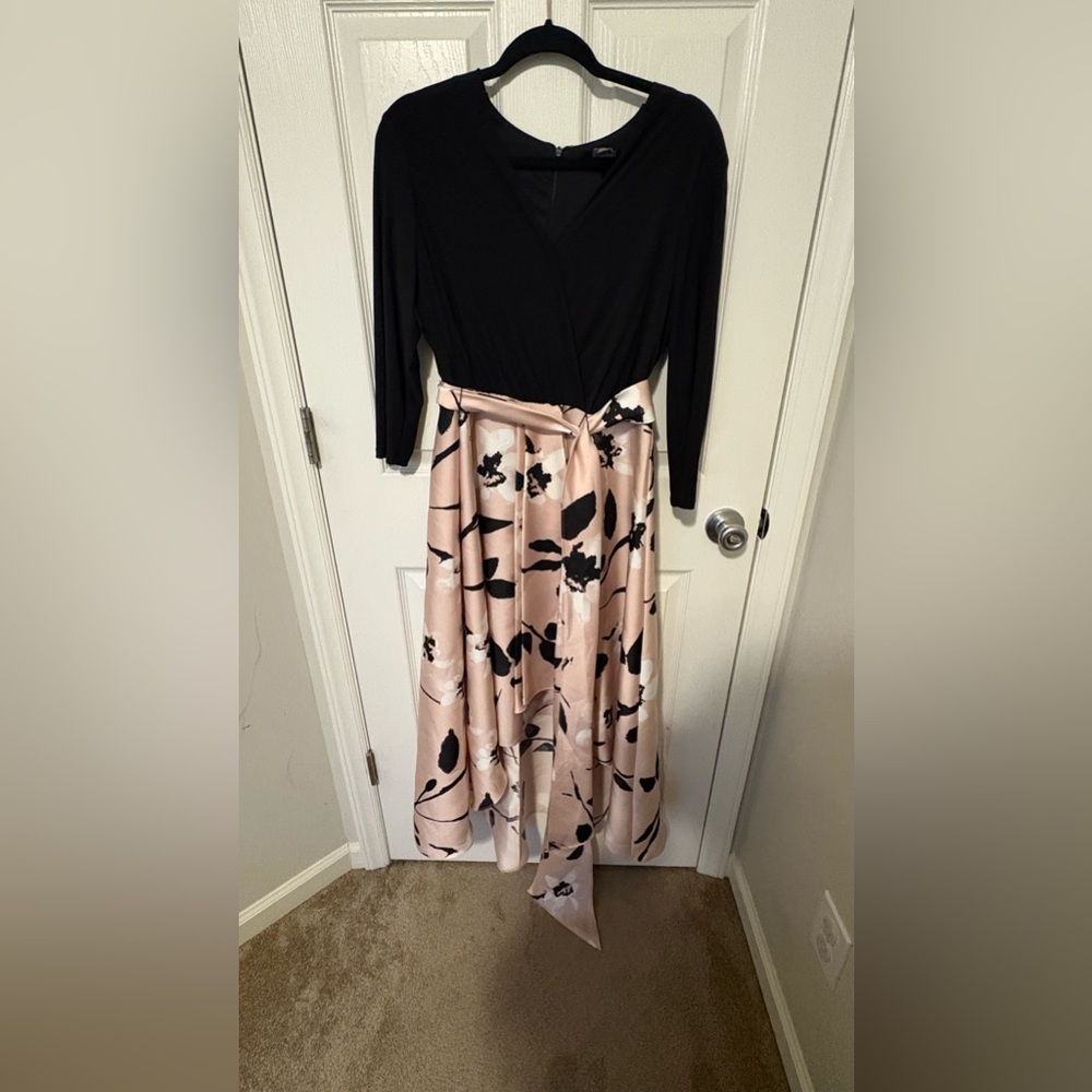Pink and Black Formal Floral Print Dress